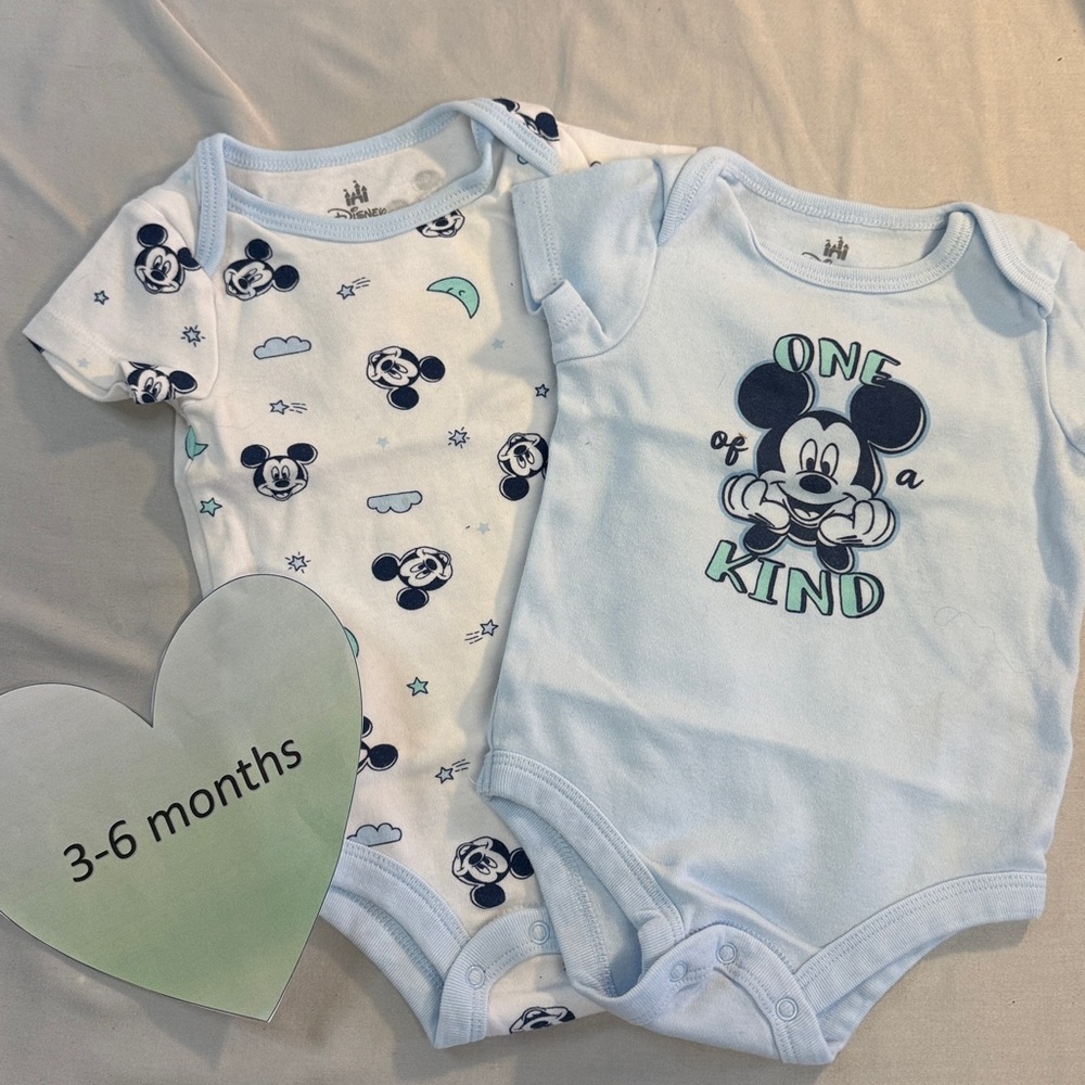 Disney - Mickey Mouse Baby Bodysuit Duo - Light Blue and White